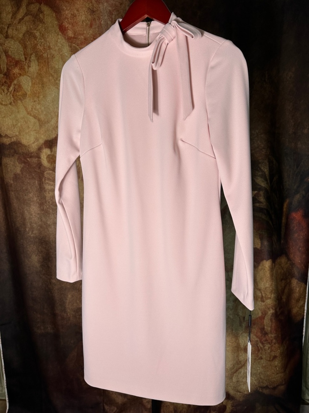 Calvin Klein Bow-Neck Long Sleeve Dress in Blush